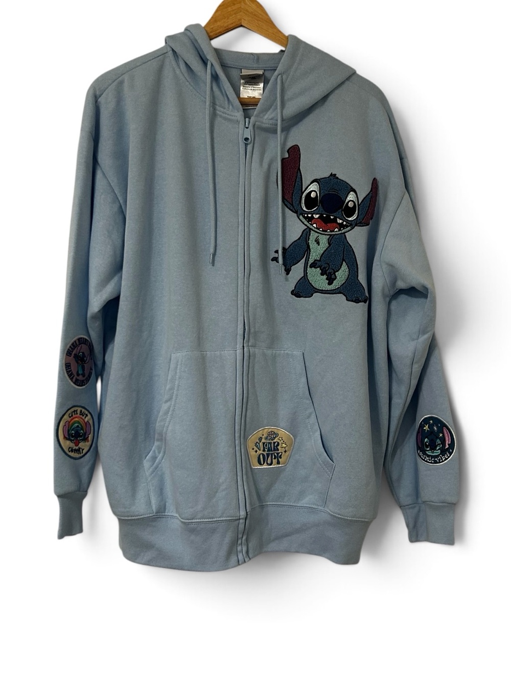 Disney Stitch full zip hoodie Sweatshirt light blue Size XXL Embroidered